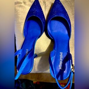 Cobalt blue sling heel with shiny beads